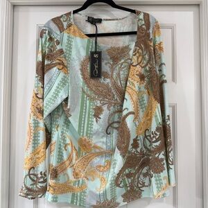 DG2 by Diane Gilman Paisley Blouse - Mint, Brown, and Gold